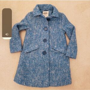 Mini Boden Blue Tweed Wool Blend Girls' Coat sz5-6Y